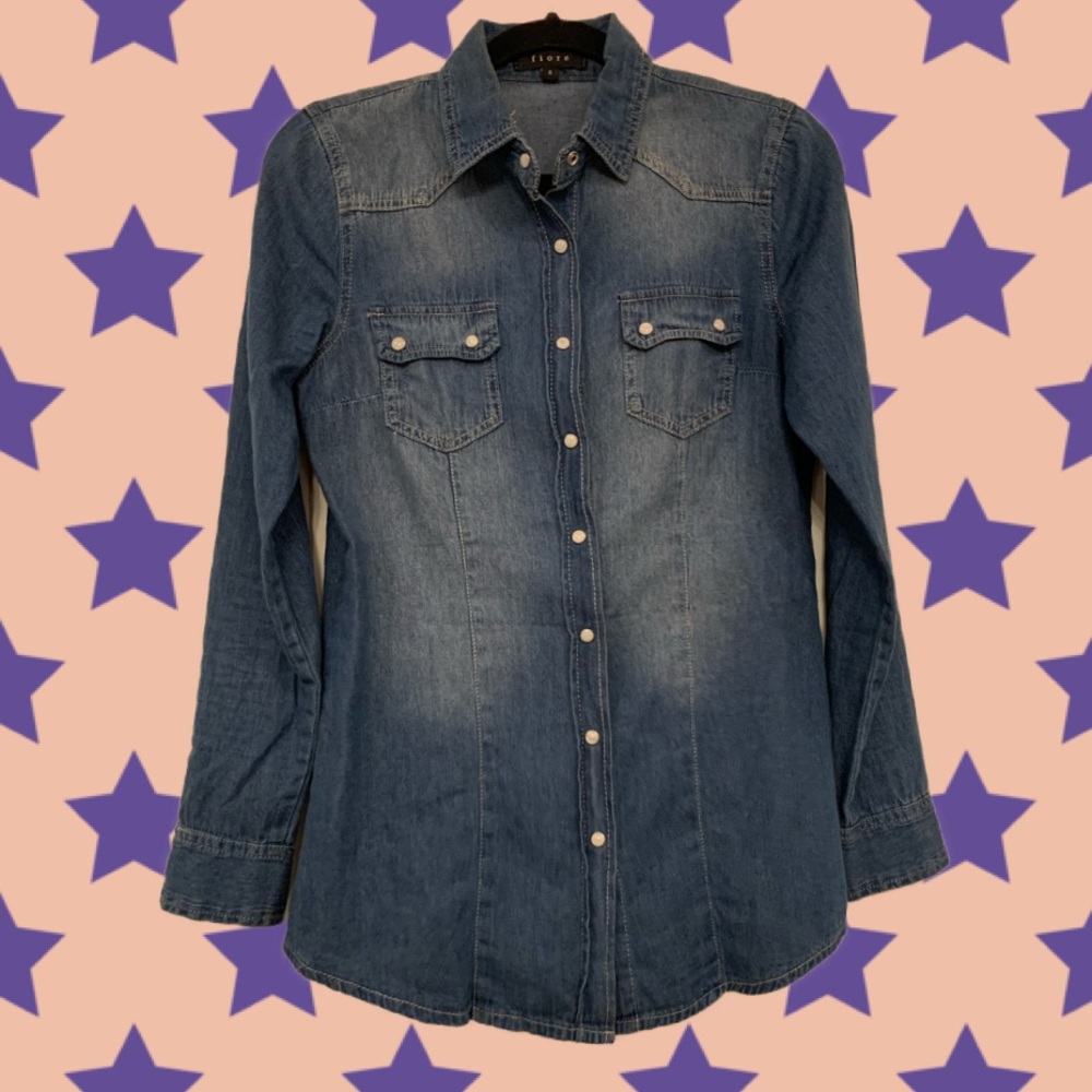 Jean Shirt FIORE Small Pearl Snap Buttons